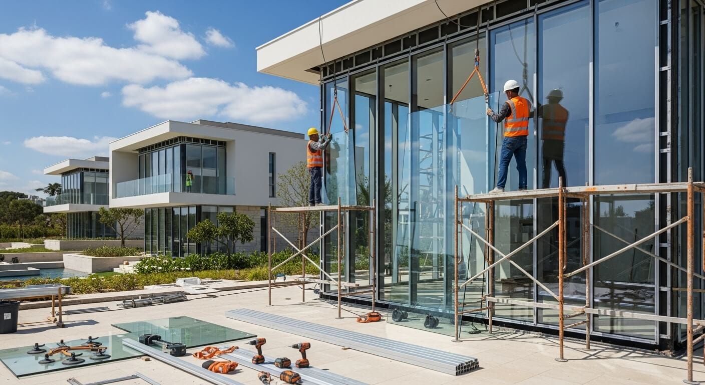 تركيب واجهات زجاج وألومنيوم للفلل بالرياض